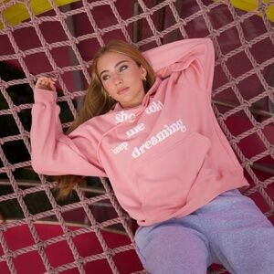 Isa Escu X D2R She Told Me Keep Dreaming Pink Hoodie EUC
